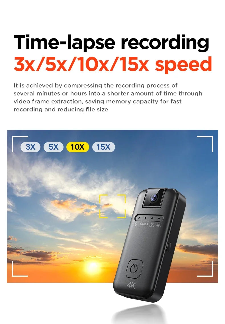 Câmara Micro Full HD 4K Equipamento de Gravação Portátil para Motocicletas, Bicicletas, Registos de Polícia/Aplicação na Lei, Extrema