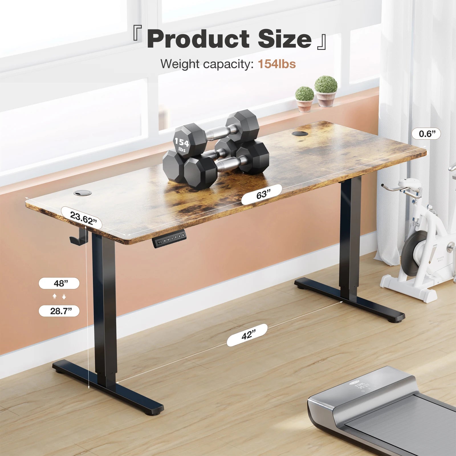 Electric Height Adjustable Standing Desk 63x24 Sit Stand Workstation