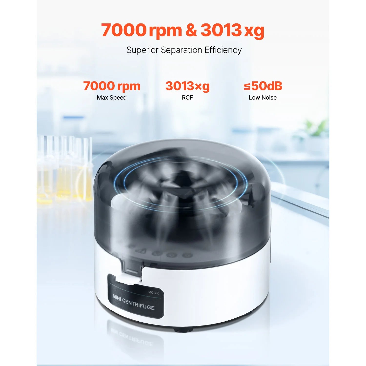 Mini centrifuge 7000 tr/min 3013xg avec rotor 2-en-1 pour tubes de laboratoire