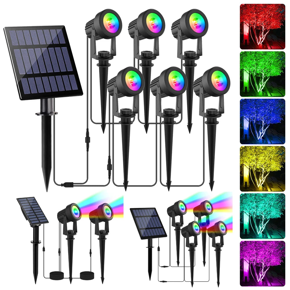 RGB solární zahradní reflektory, IP65, 1–6 světel