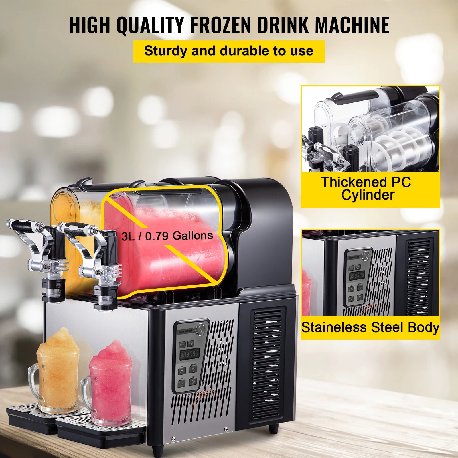 Commercial Slushy Machine with Dual 3L Tanks & Temperature Control