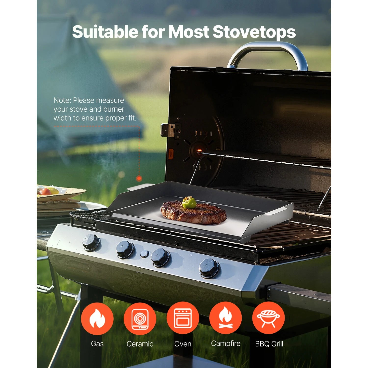 Grillplatta i kolstål för gasolgrill och spis