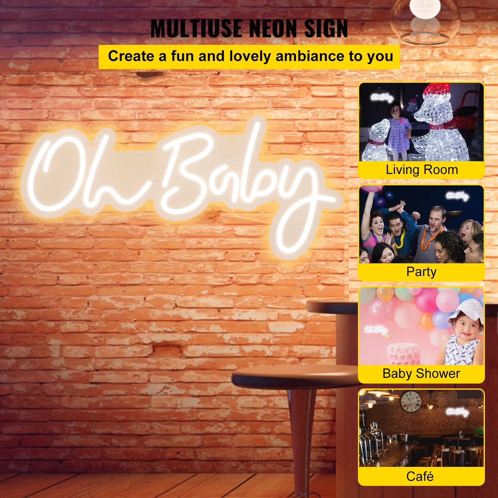 Oh Baby LED neónový nápis s diaľkovým ovládaním a nastaviteľnou jasnosťou