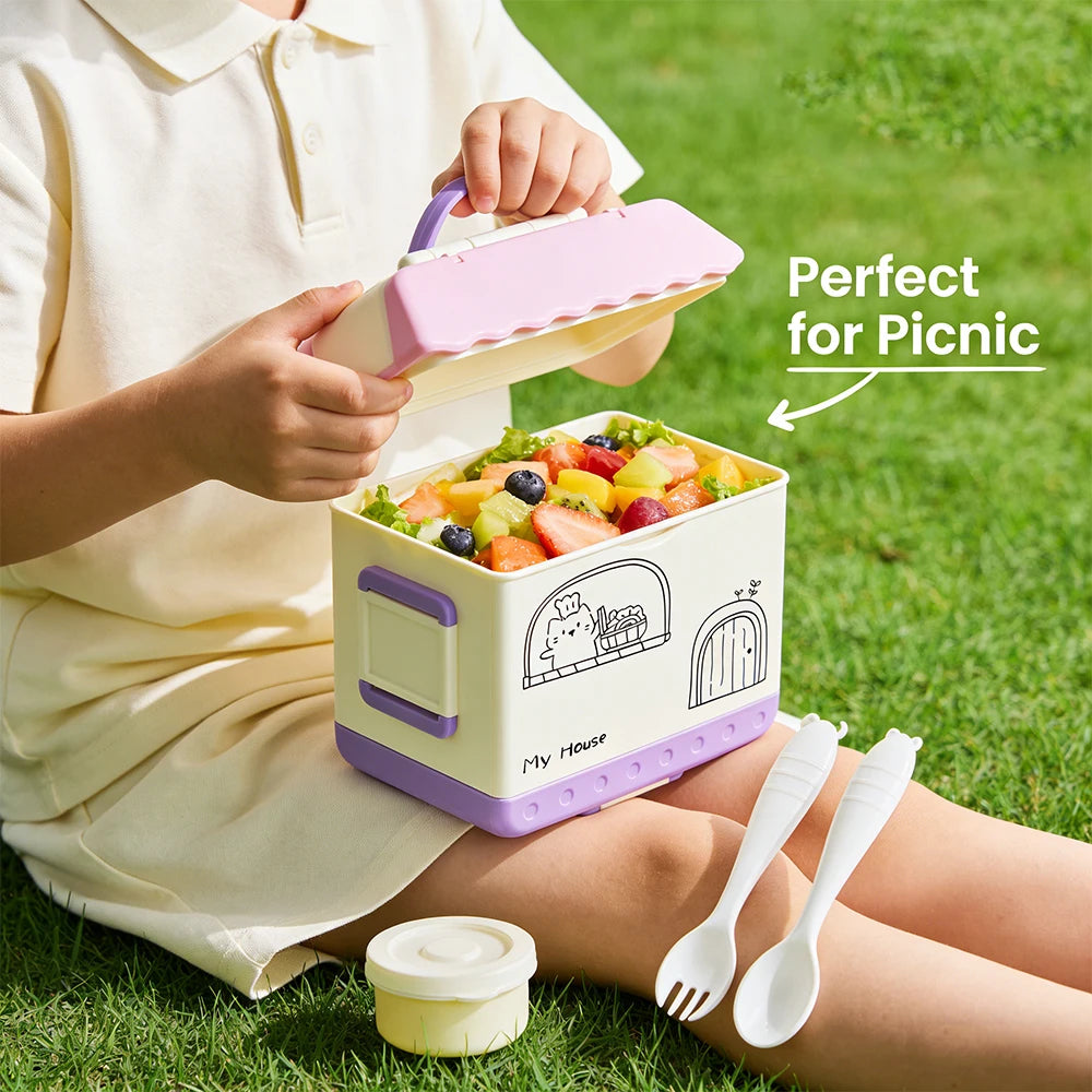 Four-Compartment Lunch Box with Spoon and Fork