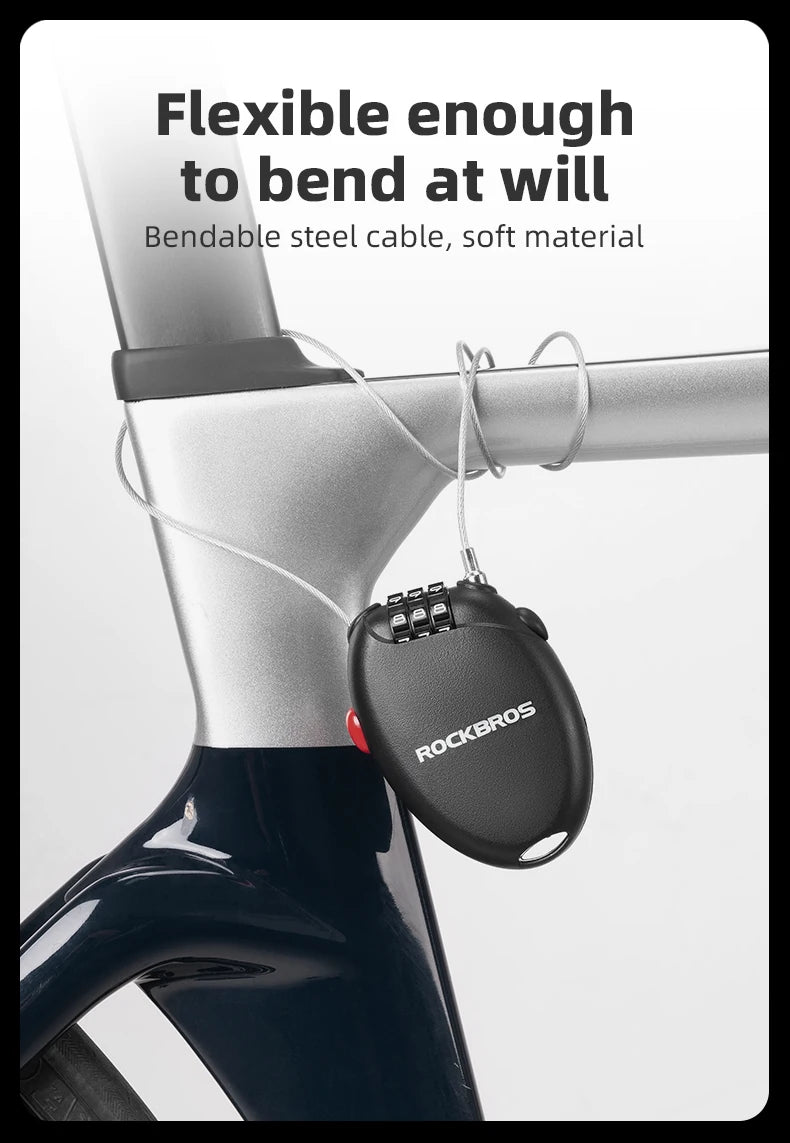 3-Digit Bicycle Cable Lock Steel Anti-Theft Helmet & Bike Lock