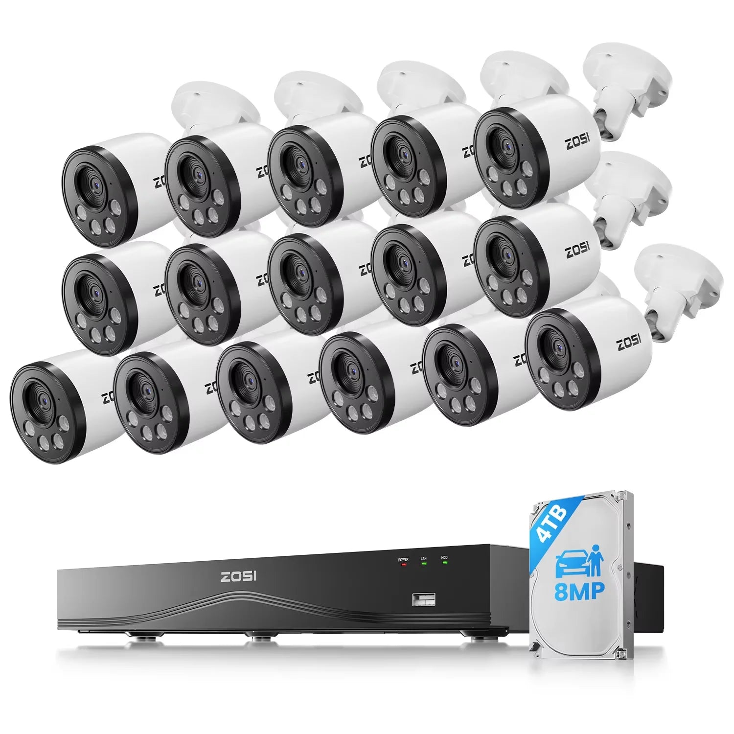 ZOSI 16CH 4K PoE CCTV System with 4TB HDD and 8MP Cameras