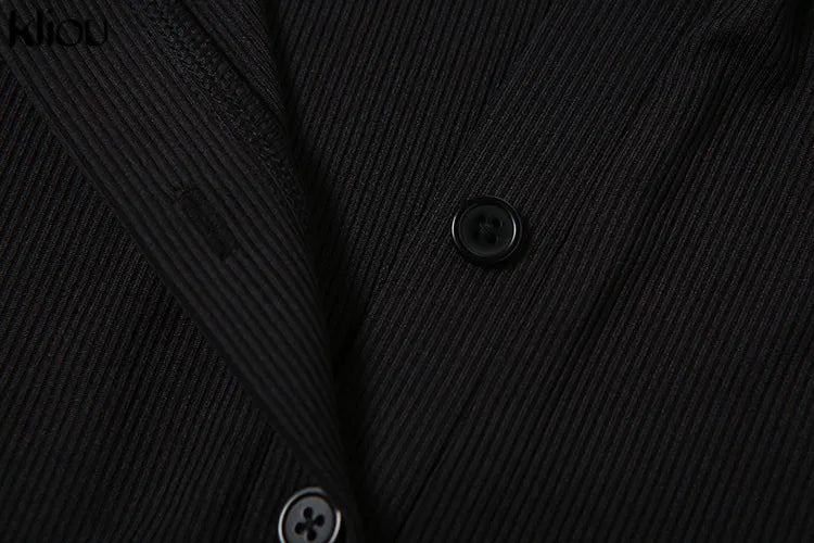 Kliou Elegant Office Lady Maxi Dress Women Solid Fashion Turn-down Collar Short Sleeve Button Side Slit Body-Shaping Street Robe 