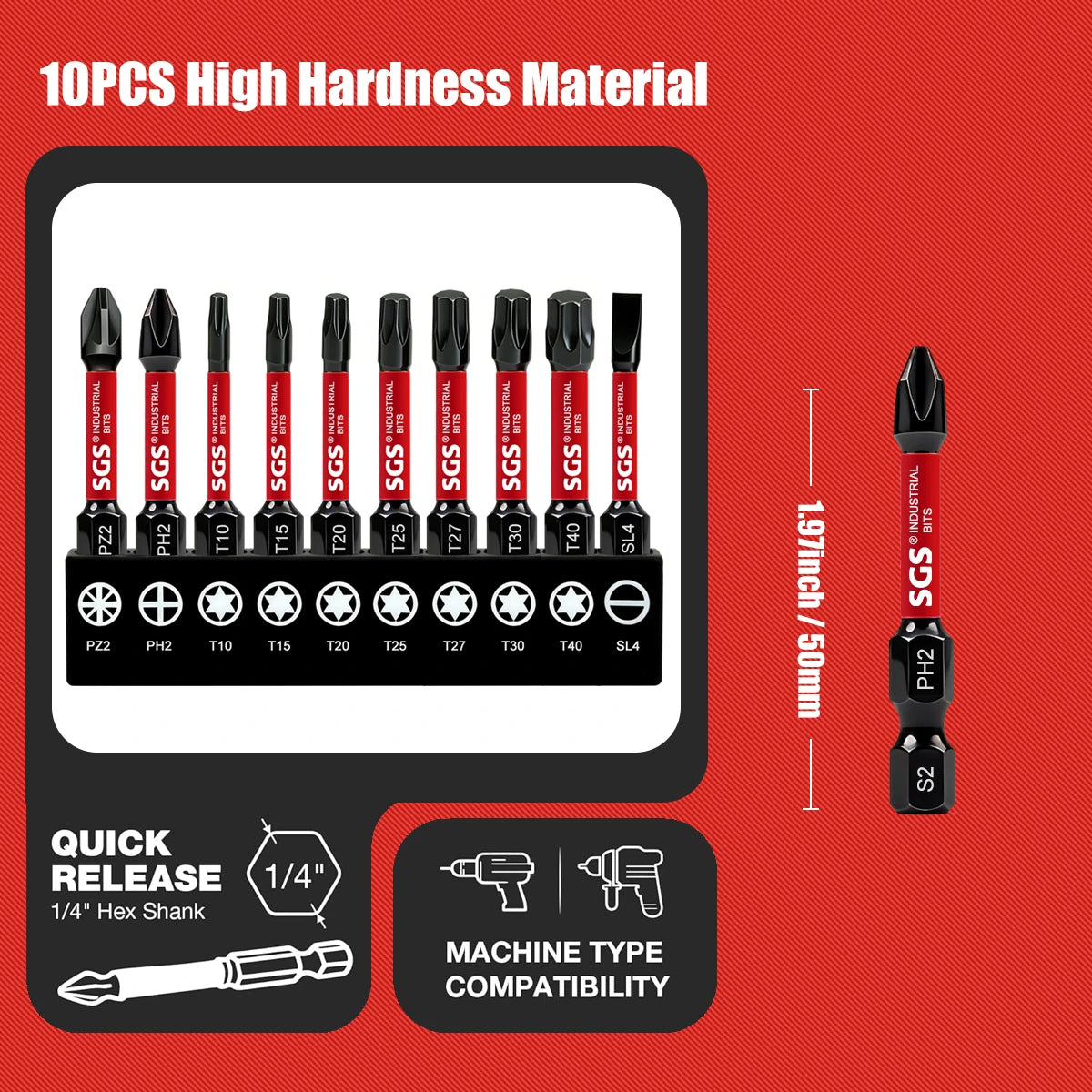 Multifunctional Screwdriver Bit Set, Ph, Pz, Sq, Hex, Torx, Sl, Multi-Specification Universal Impact Screwdriver Bit Set, 50mm, Magnetic Bits, S2 Steel Material, Universal 1/4" Hex Shank Compatible with Electric Drills, Elect
