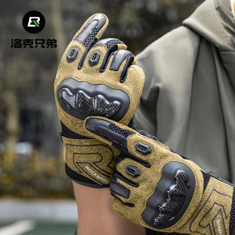 Luvas Táticas com Ecrã Tátil ROCKBROS Luvas de Motocross Luvas de Condução com Proteção Rígida para os Nós dos Dedos Luvas de Moto de Dedo Inteiro para Corrida