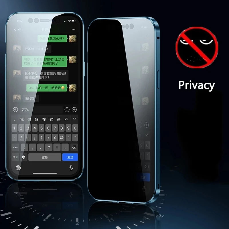 360° Integritet Magnetiskt Glasfodral med Linskydd för iPhone