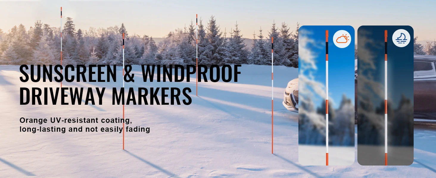 Driveway Markers 48 Inch Fiberglass Snow Stakes with Reflective Strip