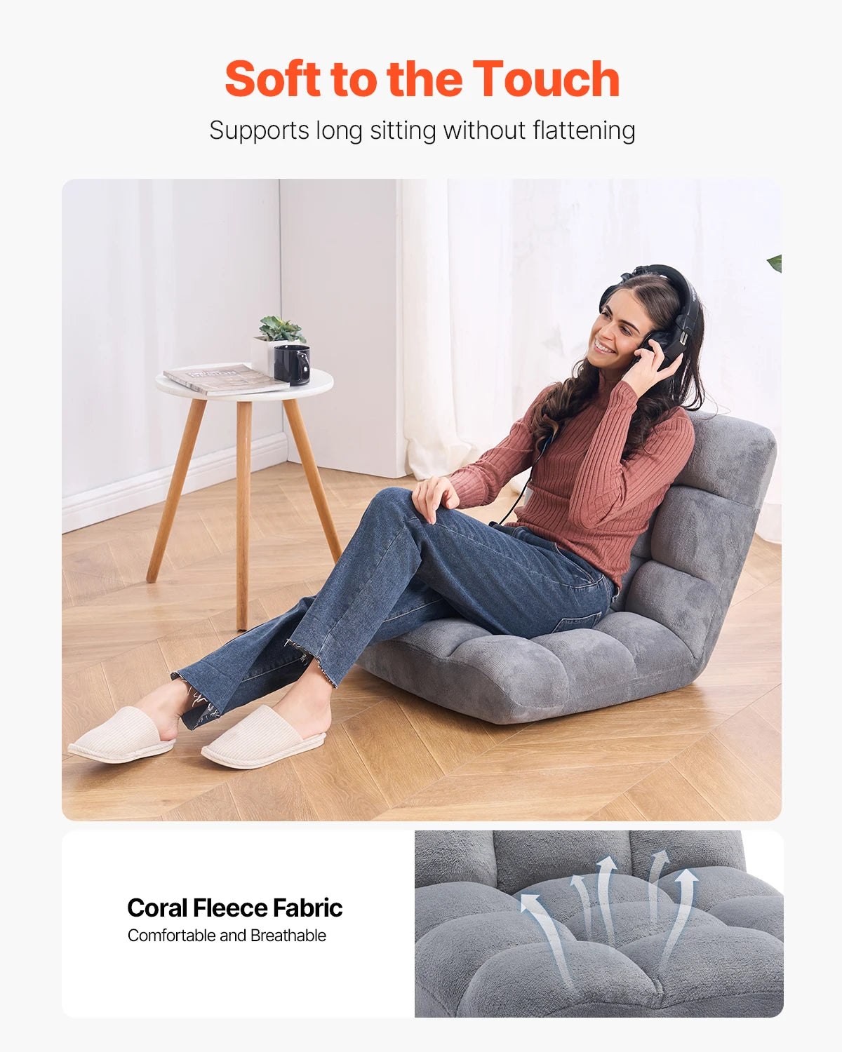 Chaise de sol réglable avec dossier, canapé en mousse pliable