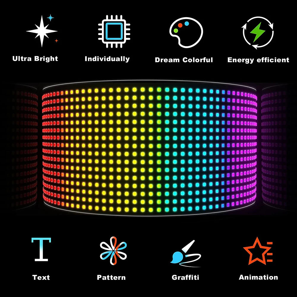LED Matrix Pixel Panel Light Bluetooth App 5V USB  Control Scrolling Advertising LED Car Sign Animation Programmable For Car Sho 