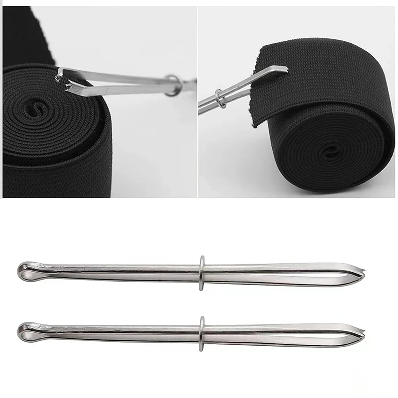 2pcs Stainless Steel Garment Clips Sewing DIY Tools Elastic Band Tape Punch Cross Stitch Threader Wear  Rope Elastic Clamp 