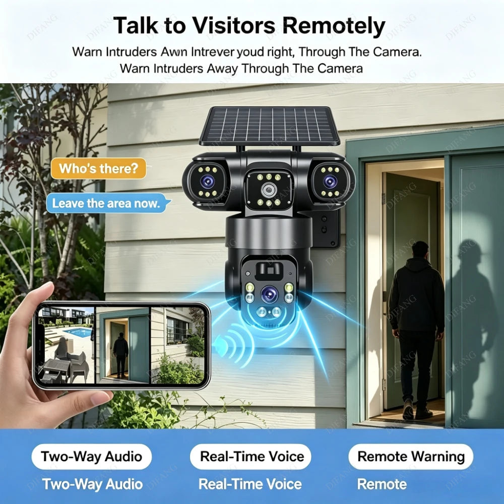 Solar PTZ Security Camera with Triple Lens and Triple Screens