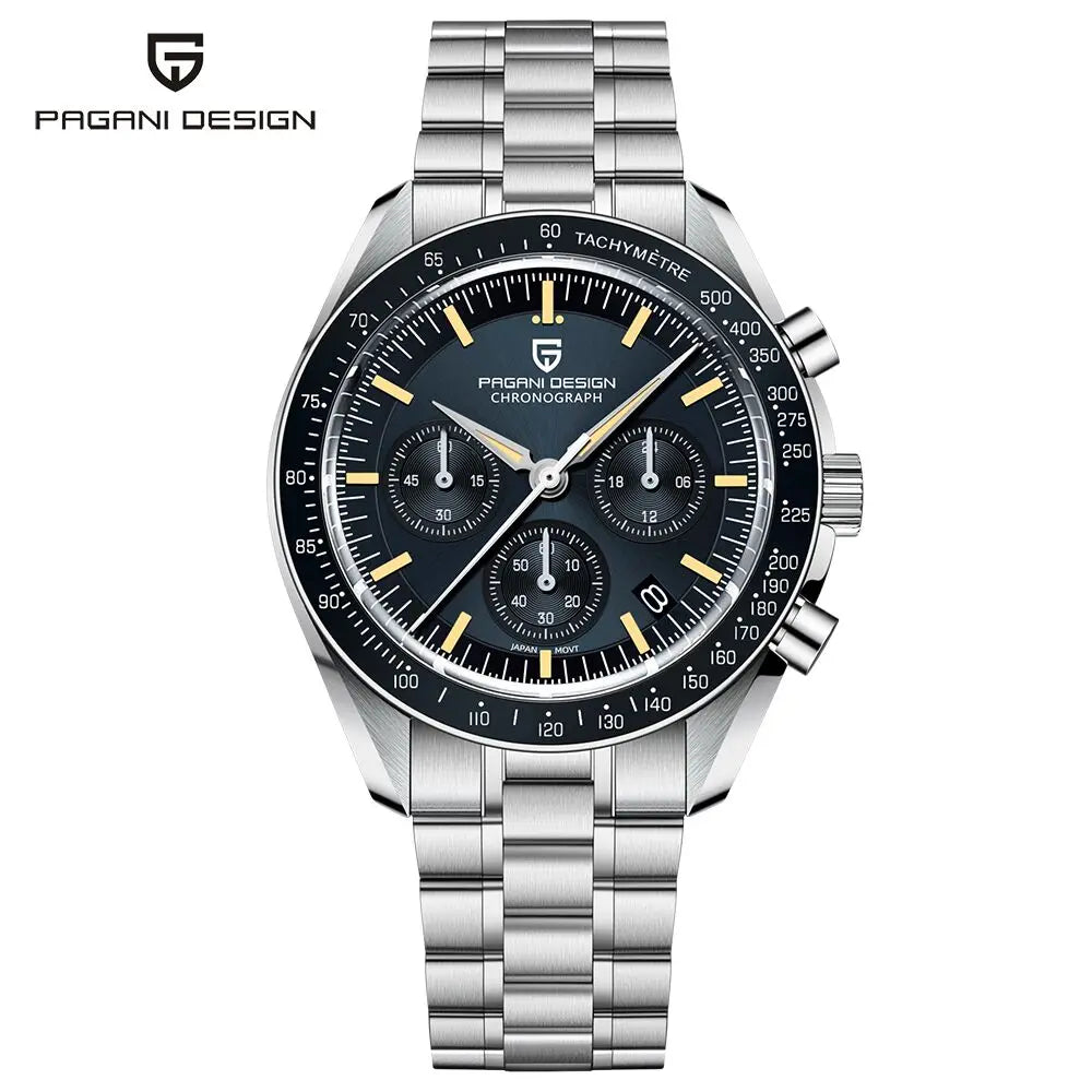 Orologio al quarzo in acciaio Pagani Design PD1701 Moonwatch Cronografo