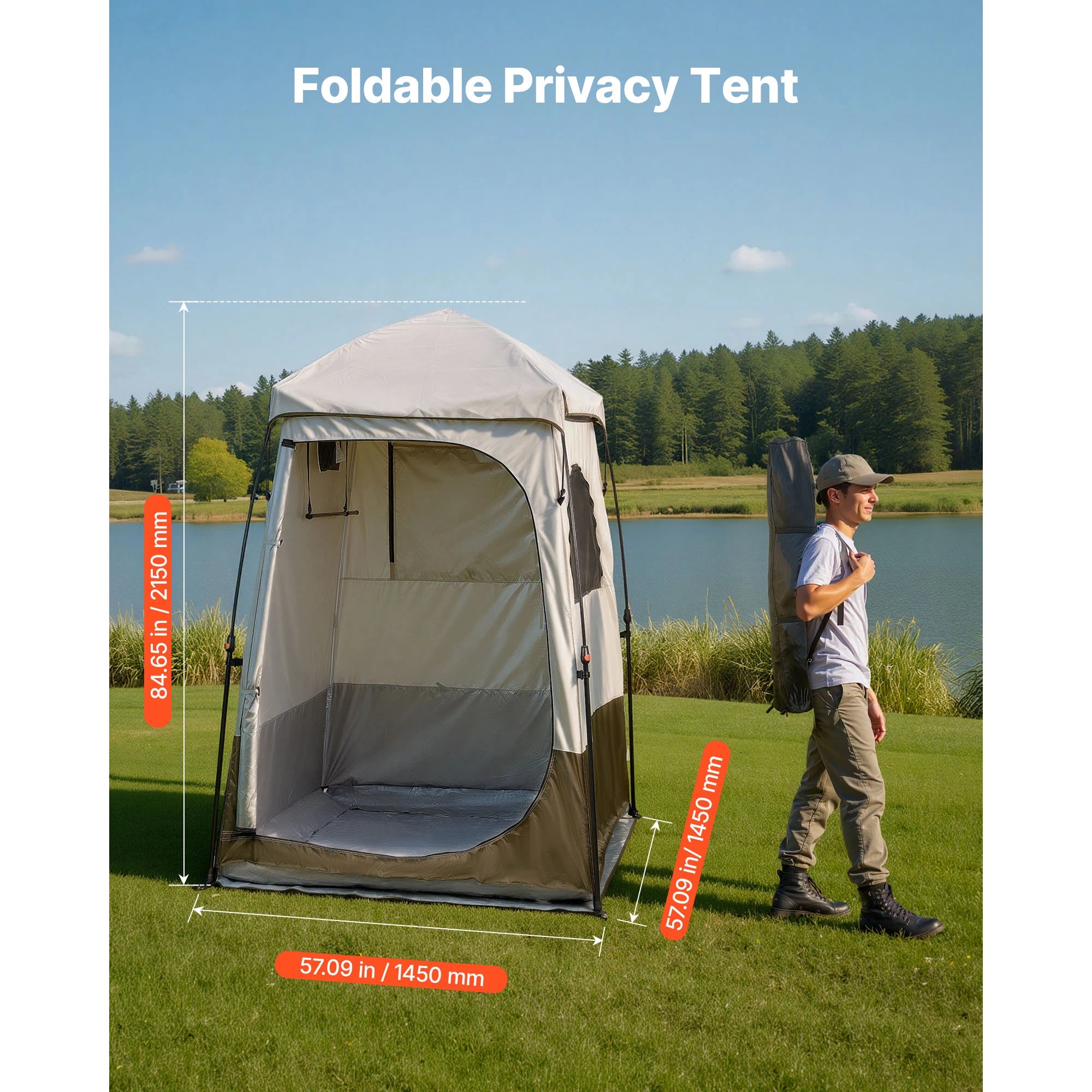 Tente de douche de camping SucceBuy, 1 pièce, pliable, tente d’intimité/changement avec piquets, cordes, sac de transport et traverse