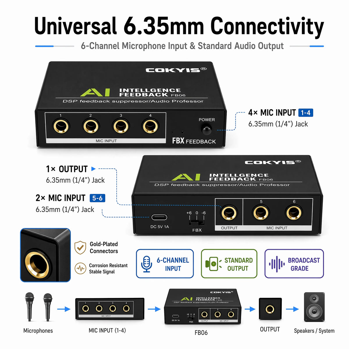 Compact DSP Microfoon Feedbackverwijderaar