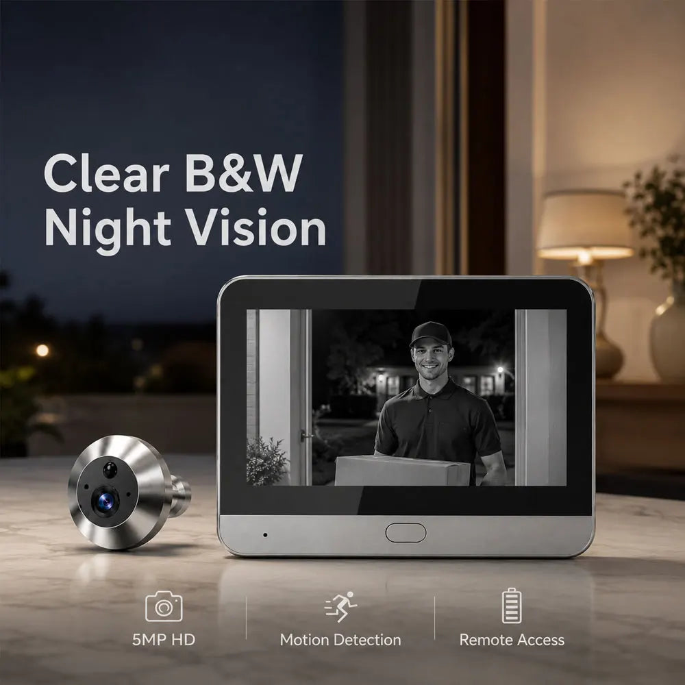 Mini caméras de sonnette WiFi 5 MP avec moniteur intérieur, écran 4.3 pouces, batterie rechargeable 5200 mAh, détection de mouvement PIR, vision nocturne noir et blanc, surveillance à distance, application Tuya, système de sécurité domestique