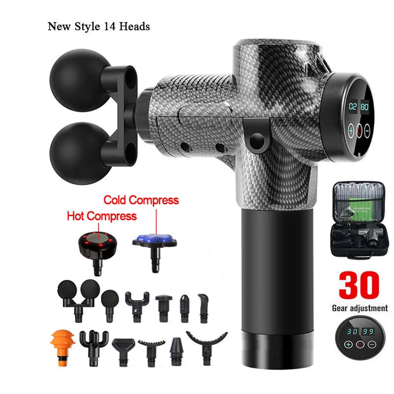 Professional Massage Gun With Hot And Cold Compress Head Electric Percussion Fascia Gun Muscle Relax Slimming Shaping  Fitness - Spy-shop.com