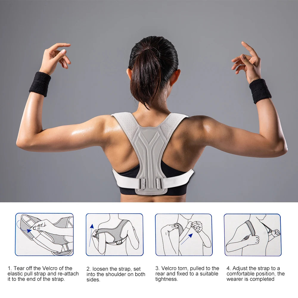 Adjustable Posture Reminder Brace, Black or Grey, XS–XL