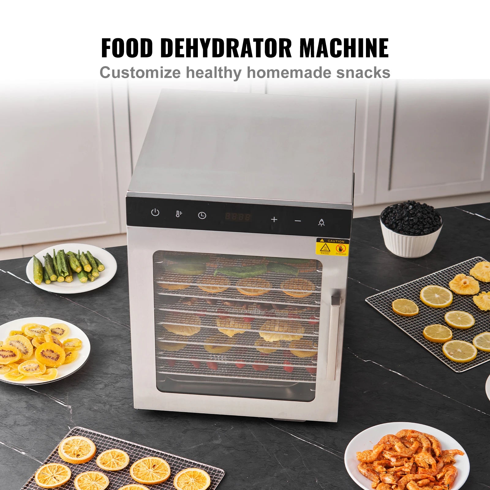 Deshidratador de Alimentos de 10 Bandejas de Acero Inoxidable con Temporizador y Control de Temperatura