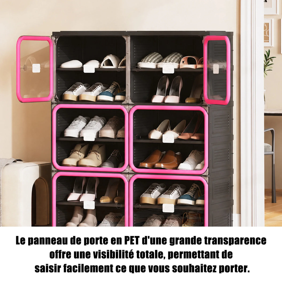 Νarrow Shoe Cabinet Folding Shoe Cabinet With Magnetic Door, Shoe Rack With 6 Doors And 12 Compartments, Shoe Cabinet, For 24 Pairs Of Shoes, 85 X 34 X 108 cm, Plastic Storage Cabinet, For Living Room, Bedroom, Hallway