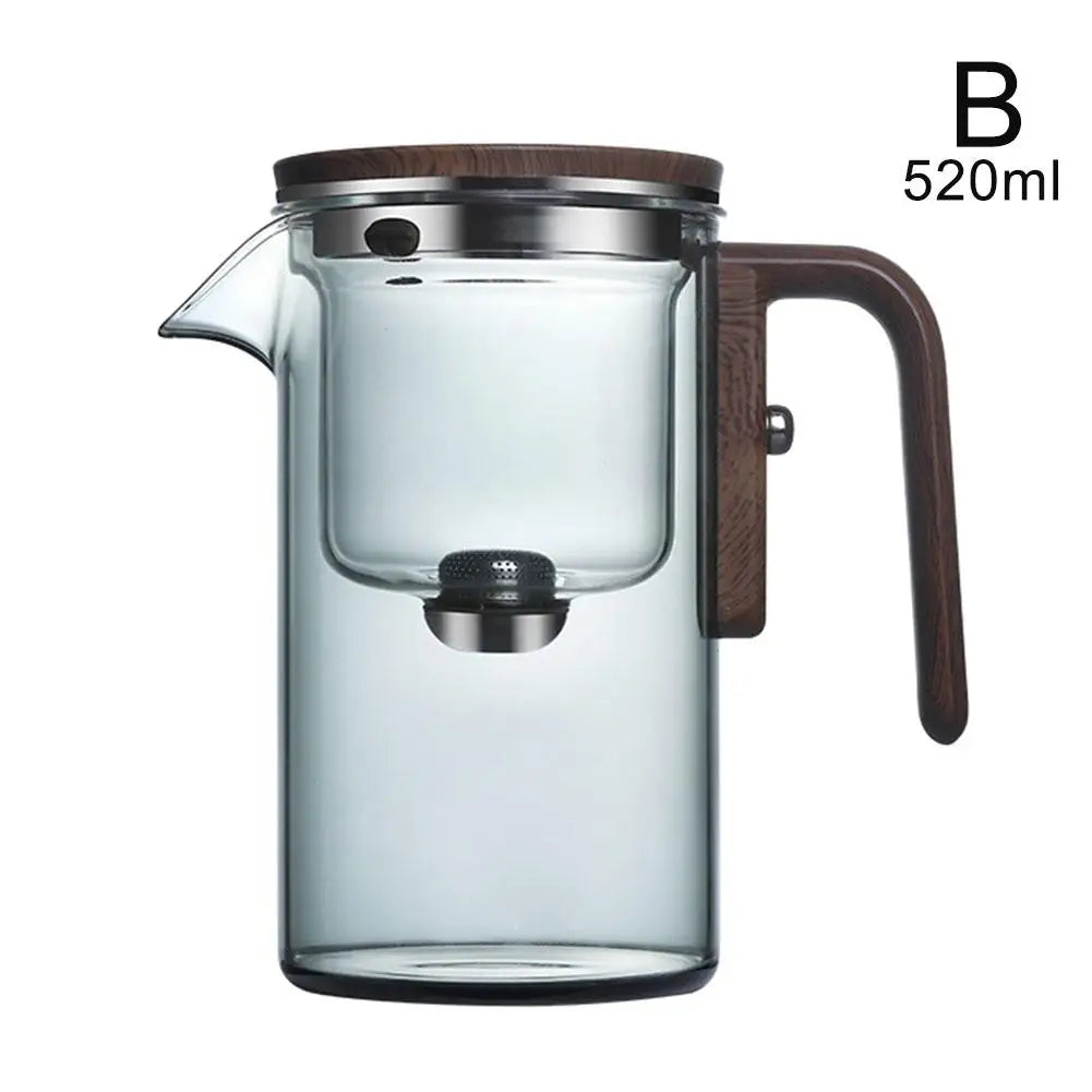 Water Separation Inner Container Teapot One Click Magnetic Switch Tea Separation Filtration Glass Tea Pot Wood Handle Tea 