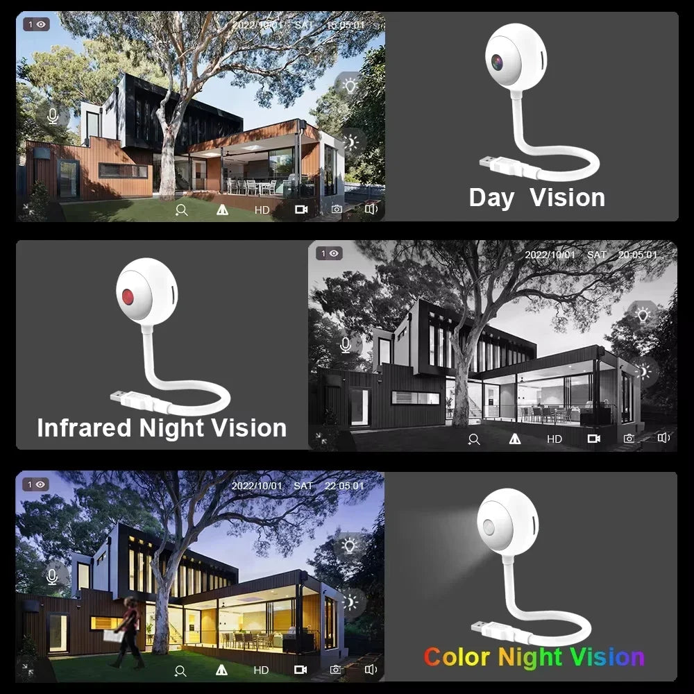 Tuya Indoor USB Light Bulb WiFi Camera 2K 5MP Mini Wireless Security IP Camera IR Color Night Vision Smart Life Baby Monitor Cam