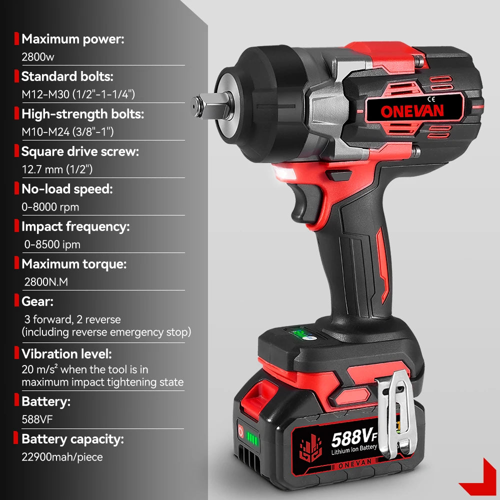 Ασύρματο κλειδί κρούσης 2800N.M 8000RPM χωρίς ψήκτρες 18V εργαλείο ισχύος