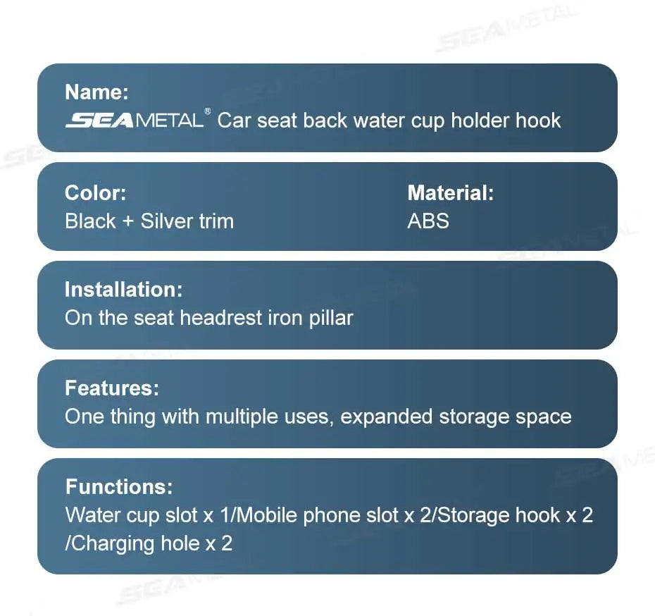 SEAMETAL 3 in 1 Car Headrest Cup Holder Car Rear Row Drink Holder Phone Mount Storage Organizer Large Load-Bearing Stable Hook