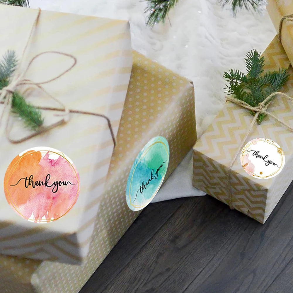 500pcs/Roll Thank You Stickers 2.5cm Cute Pink Gold Labels For Small Business Or Wedding Gift Decor Stationery Packaging Sticker