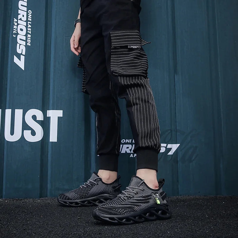 YRZL Men Sports Running Black Jogging Shoes Casual Sneakers Outdoor Breathable Mesh Women Light Shock-absorption Black Tennis 