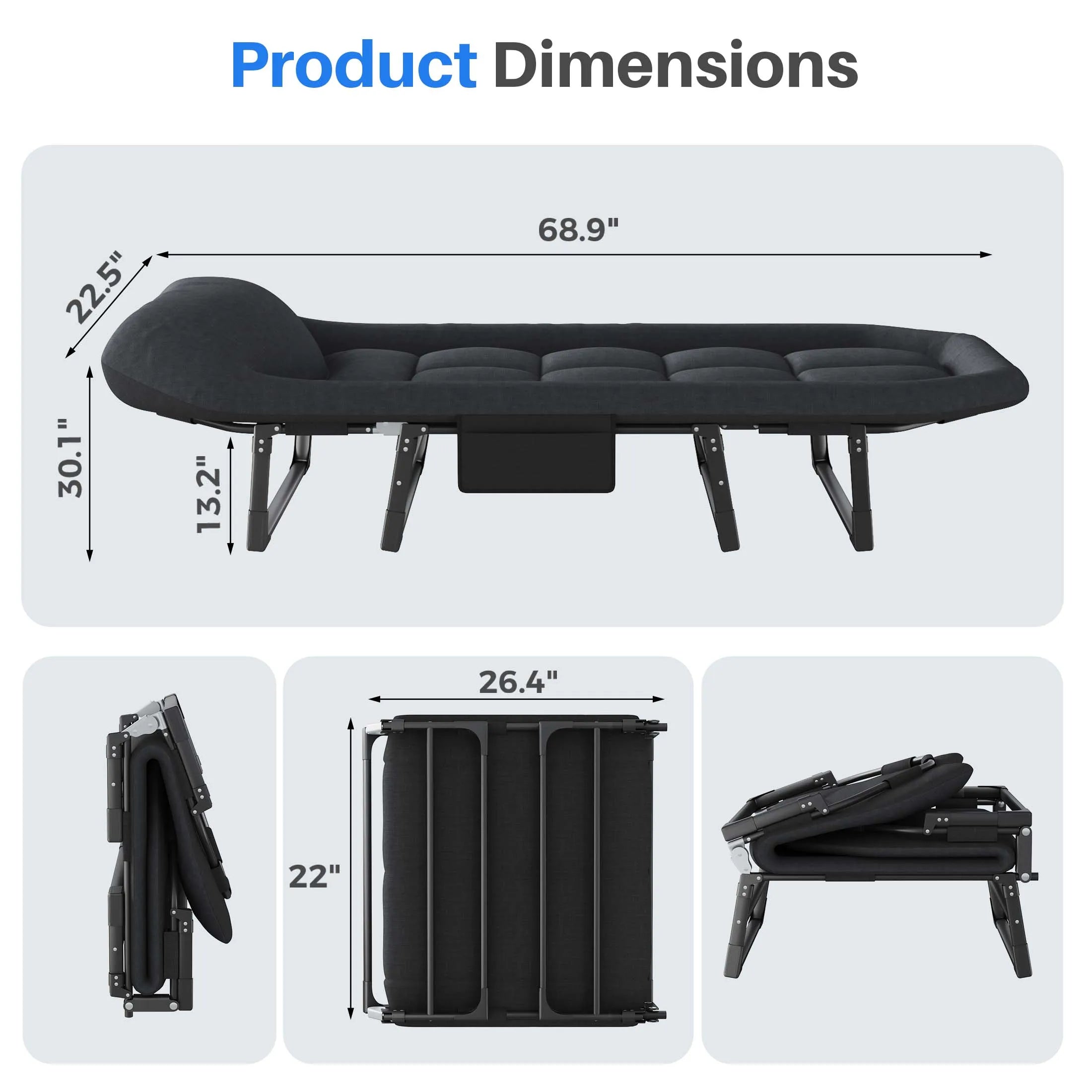 Folding Camping Cot Bed with 3.5" Mattress & Carry Bag