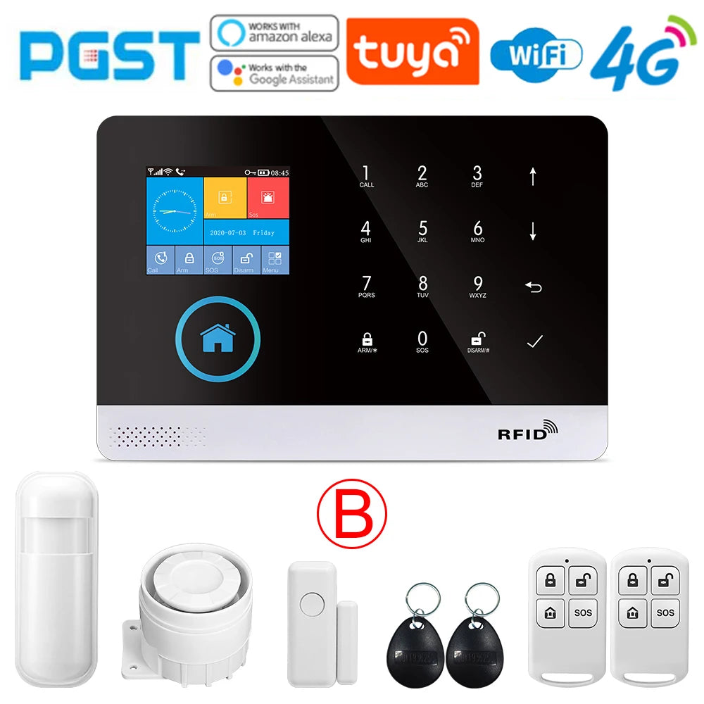 PGST-103 Graffiti Alarm System, 4G Secure Home WiFi Smart Home Alarm, Wireless Security System Device, Controlled by Smart Life 