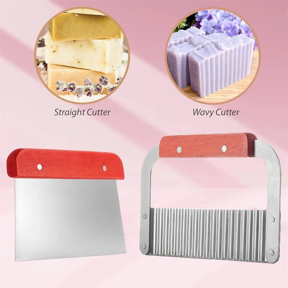 Kit de Fabrico de Sabão Artesanal DIY Corte de Bamboo e Caixa Interior com Molde de Silicone Fio de Aço Inoxidável Cortador Reto e Cortador Ondulado