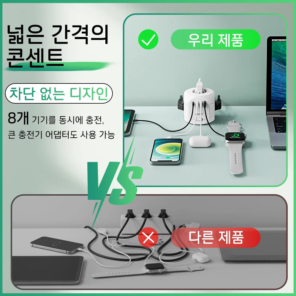 LENCENT EU Plug Power Strip with 4 AC Outlets 3 USB Port 1 Type C 2M/3M Braided Cable Multi Socket with Switch for Home 