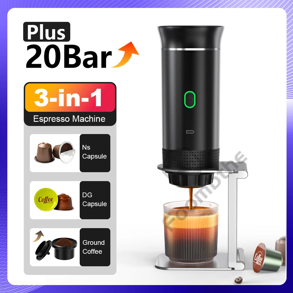 Wireless Electric Portable Espresso Coffee Machine for Car & Home Camping Coffee Maker 3-in-1 Capsule Powder Travel Coffee Maker 