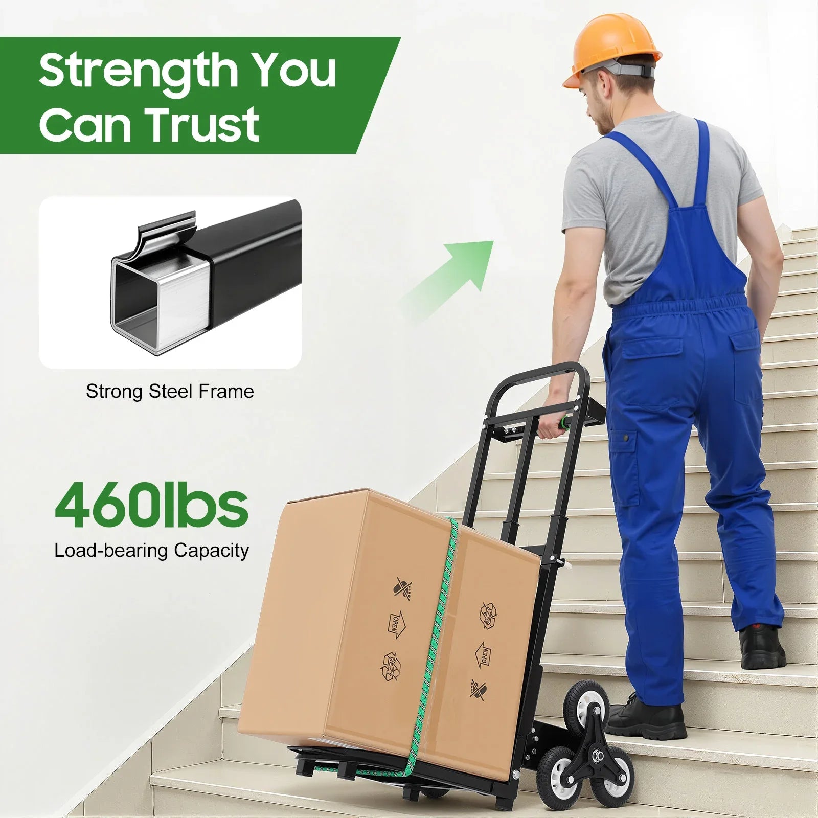 Stair Climbing Cart 460 lbs Folding Trolley with 6 Wheels