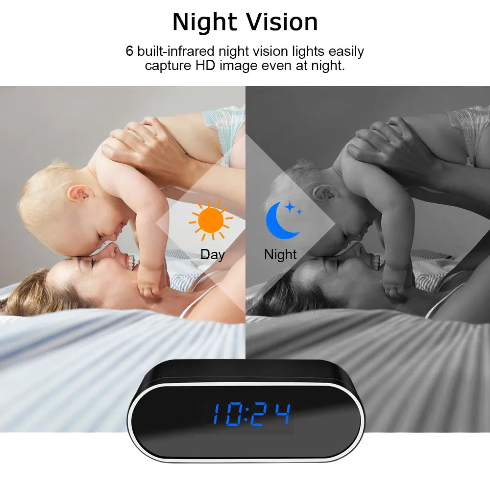 Mini Camera Clock Full HD 1080P Wireless Wifi Control IR Night Vision View DVR Camcorder Home Surveillance Monitor Video