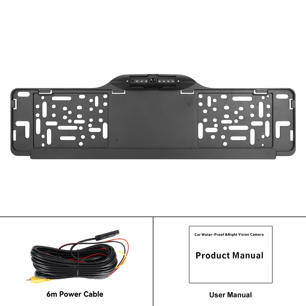 Cámara trasera para coche con marco de placa de matrícula europeo, impermeable, visión nocturna LED blanca 720P/1080P/CVBS Ajustable