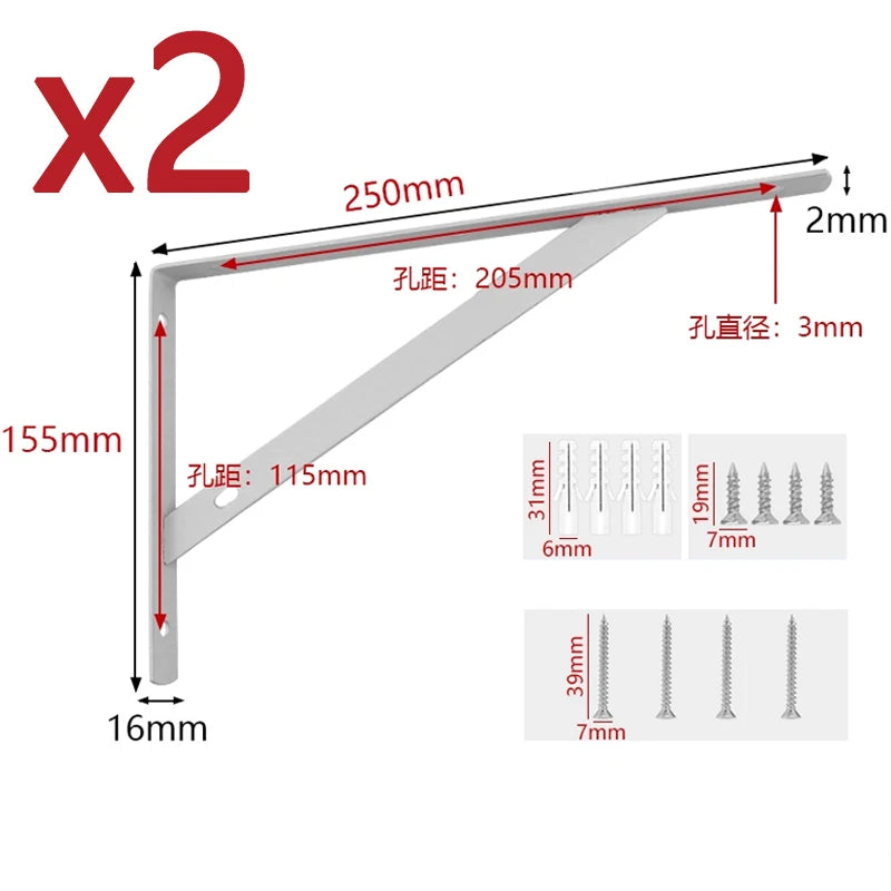 Triangular Shelf Brackets, Black or White, Pair