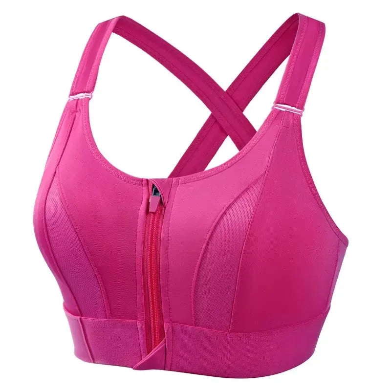 Sports Bras For Women Front Zipper Adjustable Strap Shockproof Elastic Fitness Athletic Brassiere Slim Yoga Crop Top 