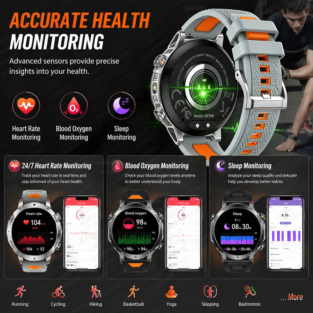 Outdoor Bluetooth Anruf-Smartwatch mit LED-Taschenlampe