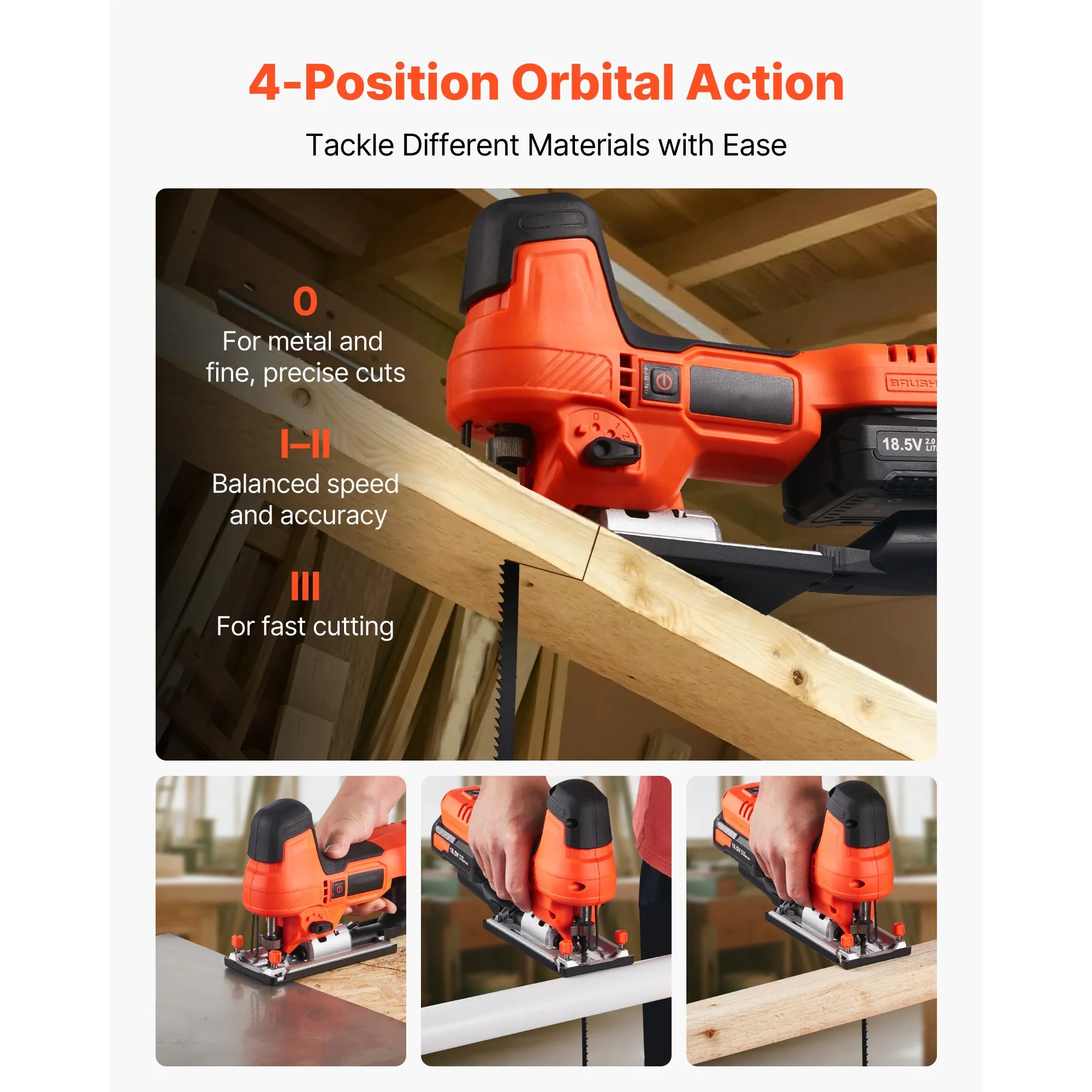 Cordless Jig Saw 3500 SPM with Variable Speeds & Orbital Settings