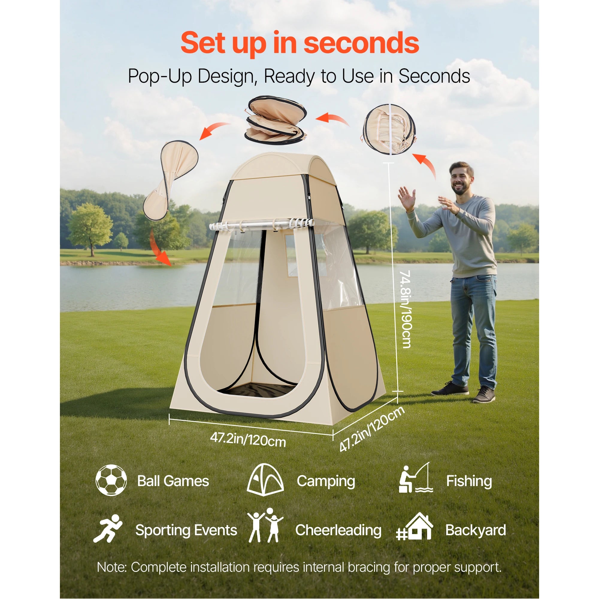 Tente de sport transparente pop-up étanche avec sol et couverture