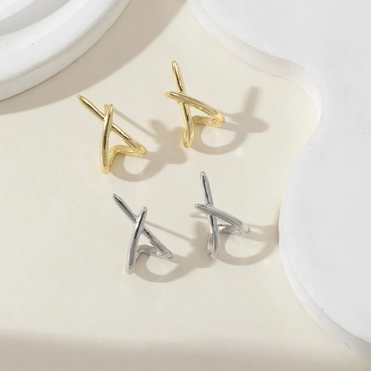 LATS Trendy Gold Color Cross Stud Earrings for Women Dainty Simple Minimalist Earring Fashion Jewelry Party Gifts Wholesale 