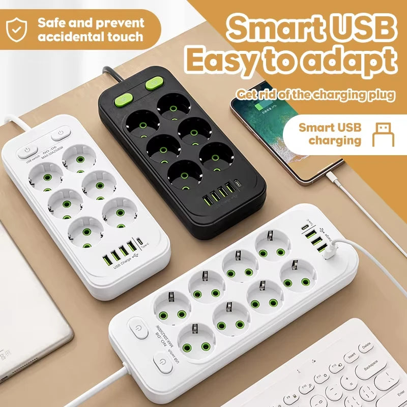 Πολύπριζο επέκτασης ΕΕ με θύρες USB