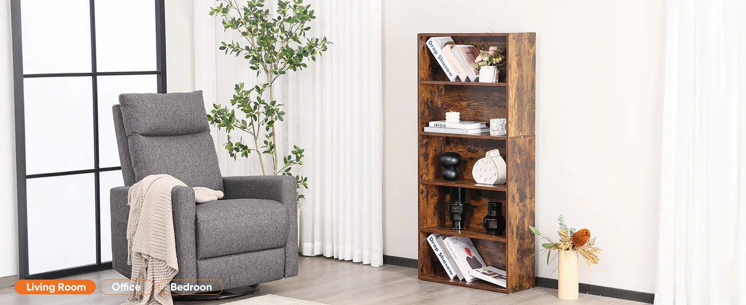 6 Tier Wooden Bookcase 63 Inch Tall Open Shelf Storage Unit