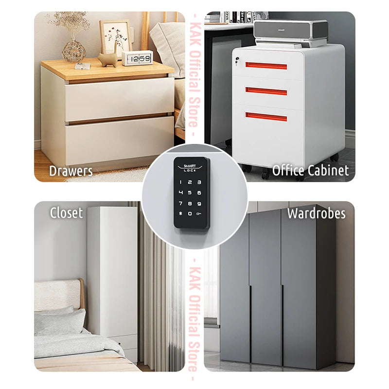 KAK Digital Electronic Lock Smart Drawer Lock Touch Sensing Password Cabinet Lock for Locker Keyless Safety Lock Door Hardware